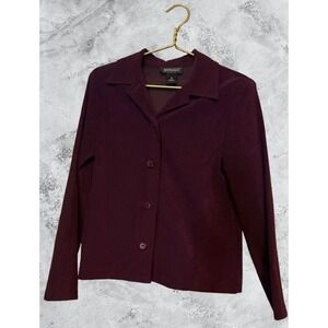 Briggs New York Womens Faux Suede Jacket Plum Purple Button Front Blazer Small